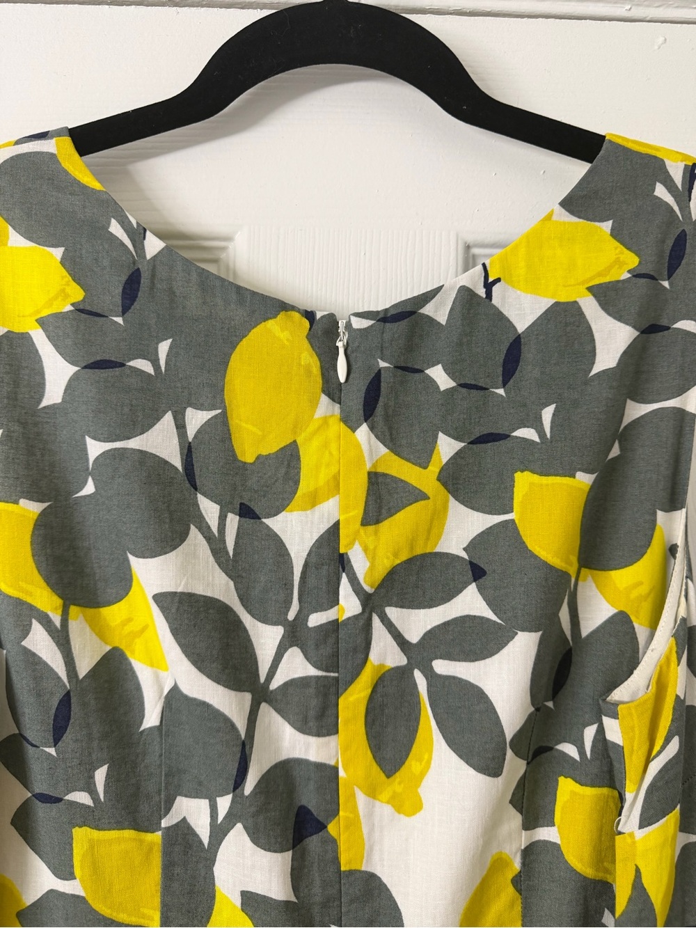 Boden Jade Fit & Flare Midi Dress 8 Lemon Print Cotton Linen Blend Summer Fruit - Picture 8 of 12